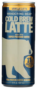 Wandering Bear Coffee Vanilla Latte Cold Brew Coffee, Case of 12, 8 Fluid Ounces