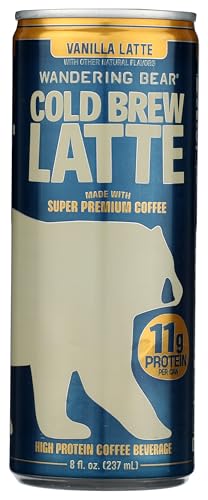 Wandering Bear Coffee Vanilla Latte Cold Brew Coffee, Case of 12, 8 Fluid Ounces