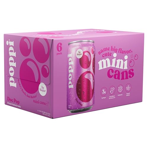 Poppi Doc Pop Prebiotic Soda Mini Cans, Case of 4, 6 Pack, 7.5 Fluid Ounces