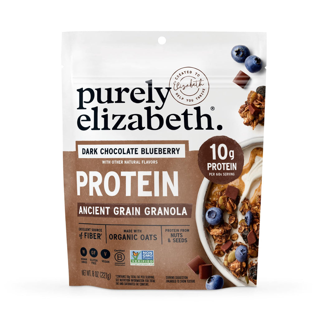 Purely Elizabeth Organic Dark Chocolate Blueberry Granola, Case of 6, 8 Oz