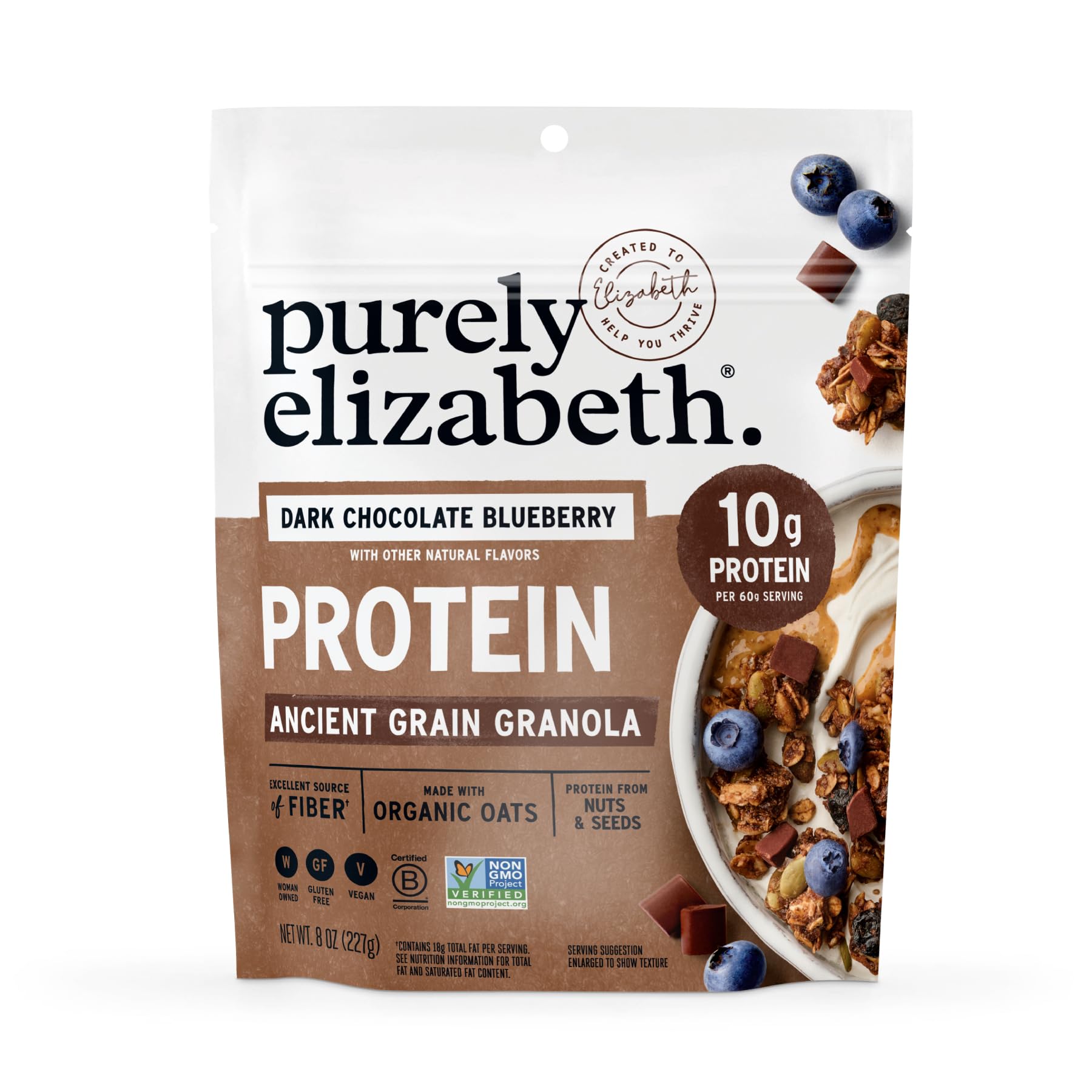Purely Elizabeth Organic Dark Chocolate Blueberry Granola, Case of 6, 8 Oz