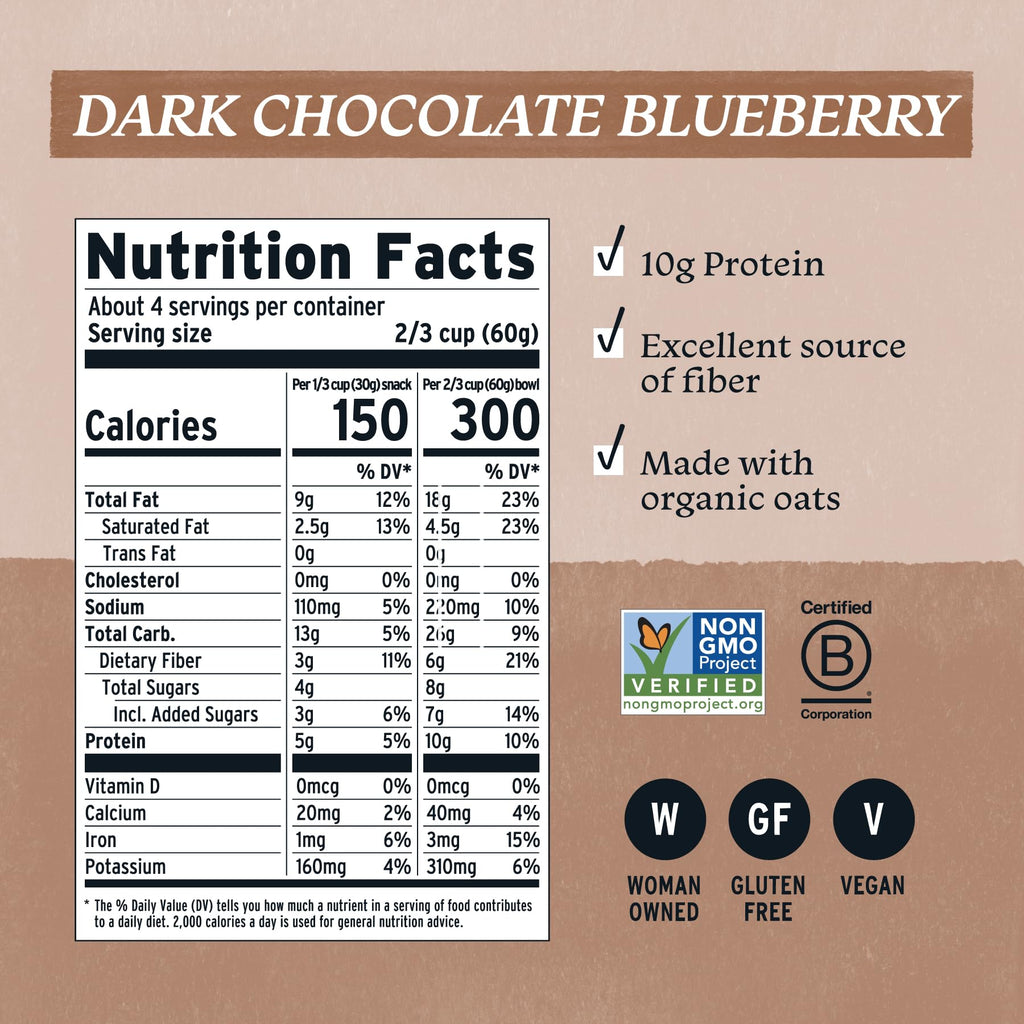 Purely Elizabeth Organic Dark Chocolate Blueberry Granola, Case of 6, 8 Oz