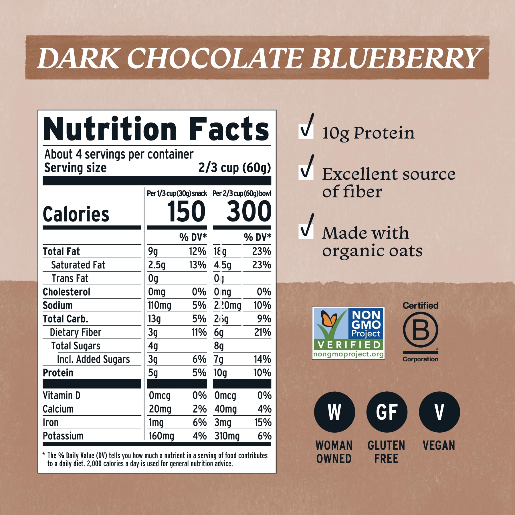 Purely Elizabeth Organic Dark Chocolate Blueberry Granola, Case of 6, 8 Oz