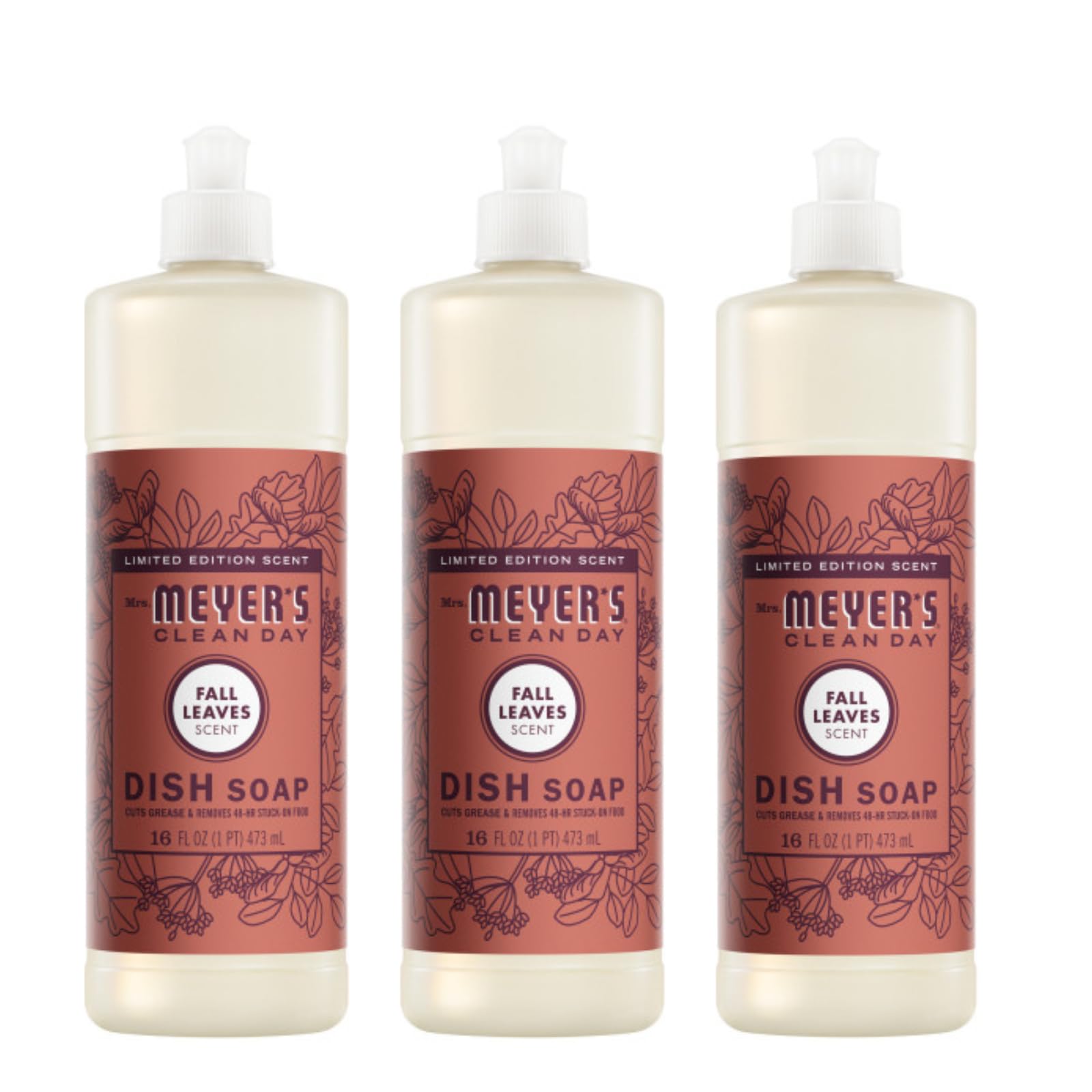 Mrs. Meyer's Clean Day Fall Leaves Liquid Dish Soap, Case of 6, 16 fl oz