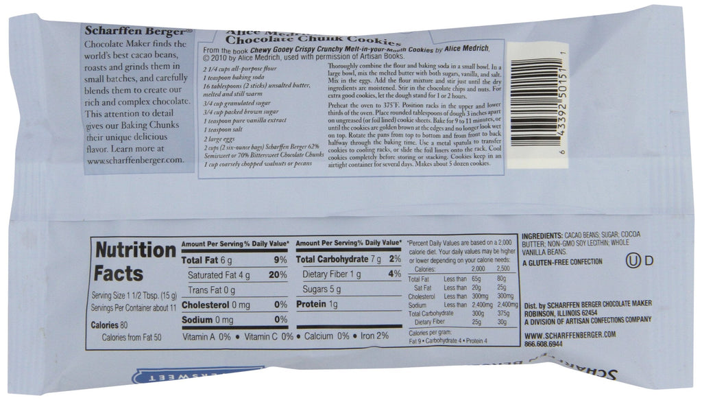 Scharffen Berger Bittersweet Dark Chocolate Baking Chunks, Case of 8, 7 Ounces