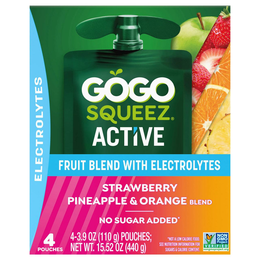GoGo squeeZ Strawberry Pineapple Orange Fruit Blend, Case of 9, 4 Count, 3.9 Ounce Pouches