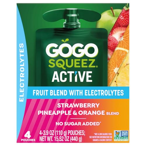 GoGo squeeZ Strawberry Pineapple Orange Fruit Blend, Case of 9, 4 Count, 3.9 Ounce Pouches