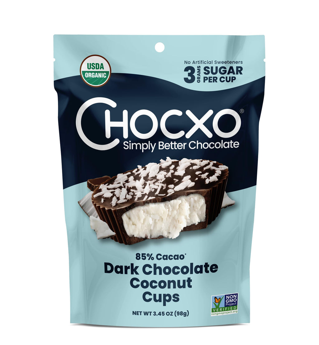 ChocXO Organic Dark Chocolate Coconut Butter Cups, Case of 6, 3.45 Ounce Packs