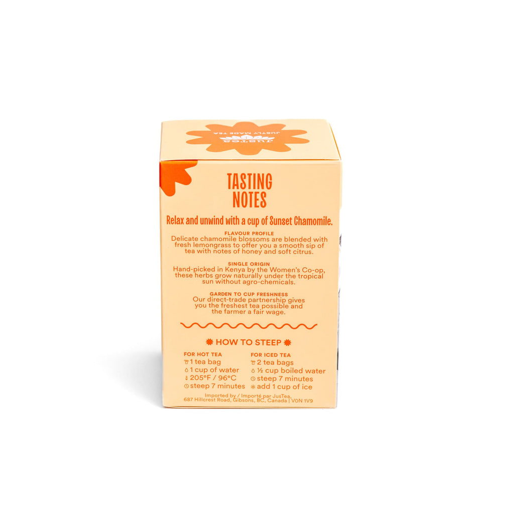 JusTea Sunset Chamomile Tea, Case of 6, 16 Count Boxes