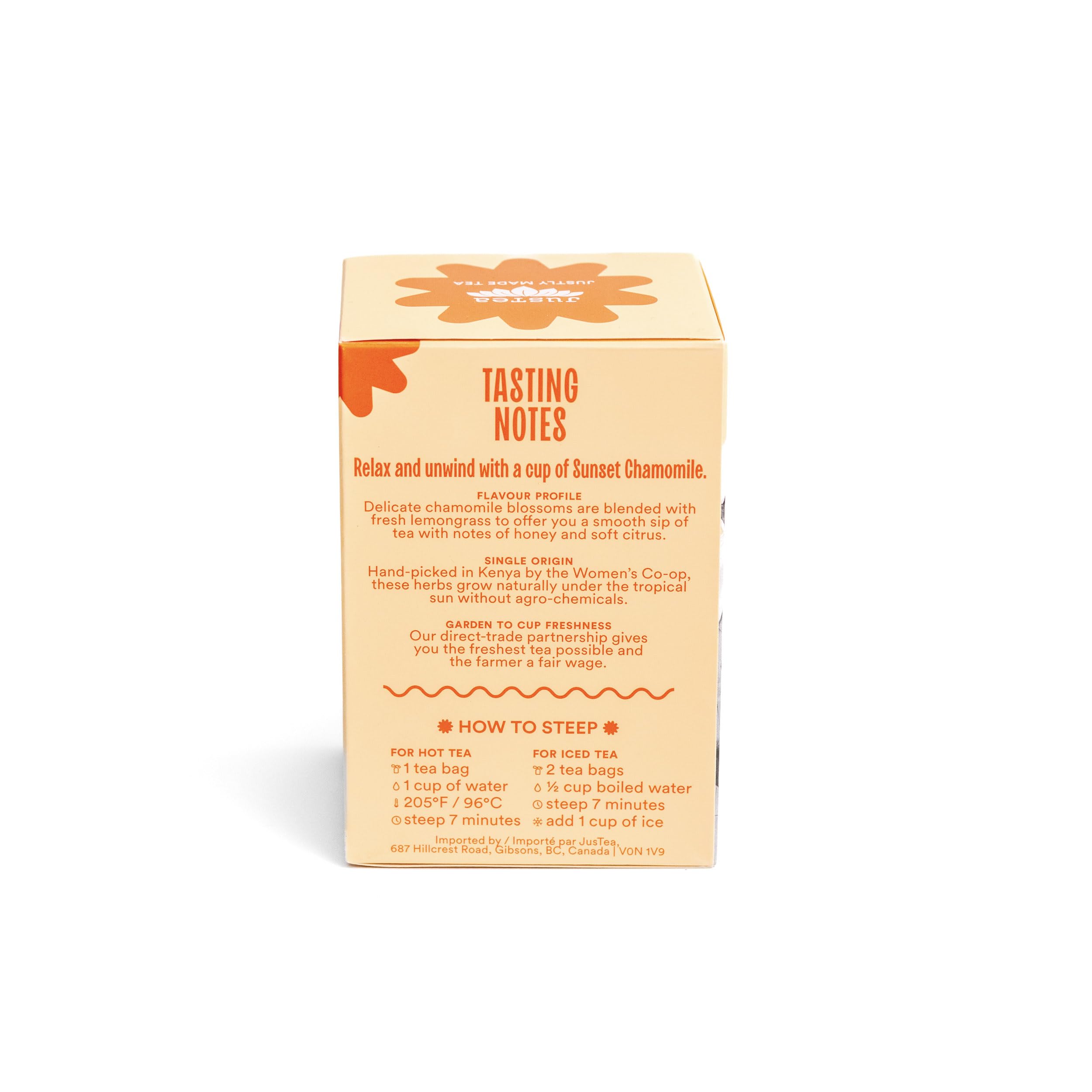 JusTea Sunset Chamomile Tea, Case of 6, 16 Count Boxes