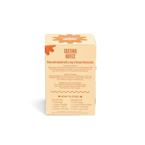 JusTea Sunset Chamomile Tea, Case of 6, 16 Count Boxes