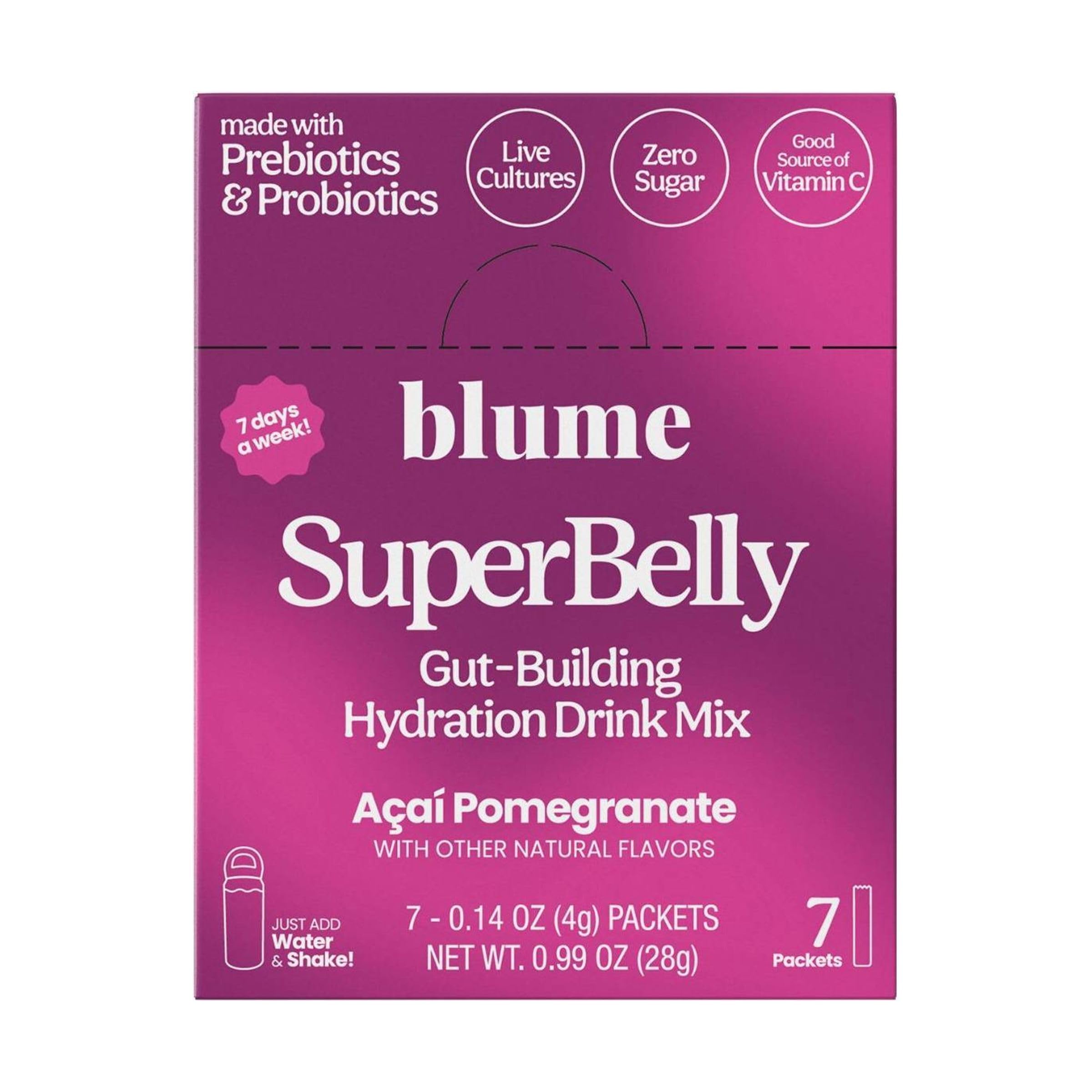 Blume SuperBelly Acai Pomegranate Hydration Powder, 0.14 oz, Case of 7