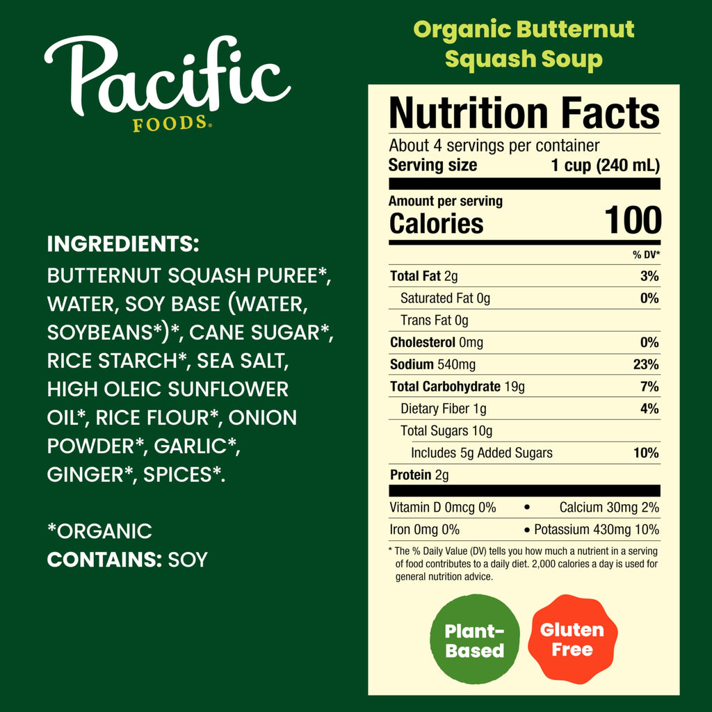 Pacific Foods Organic Butternut Squash Soup, 32 fl oz, Case of 12