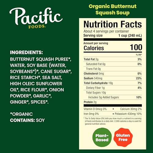 Pacific Foods Organic Butternut Squash Soup, 32 fl oz, Case of 12