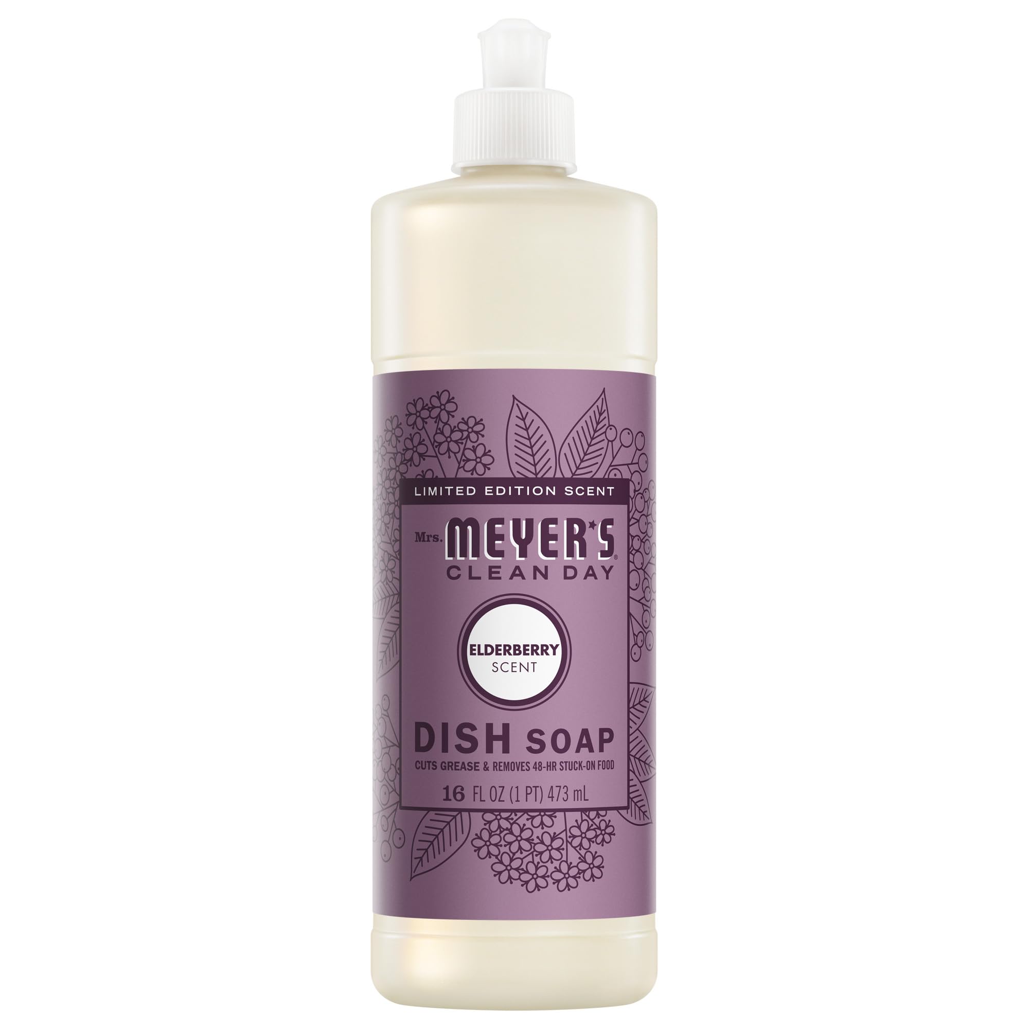 Mrs. Meyer's Clean Day Elderberry Liquid Dish Soap, Case of 6, 16 Fluid Ounce