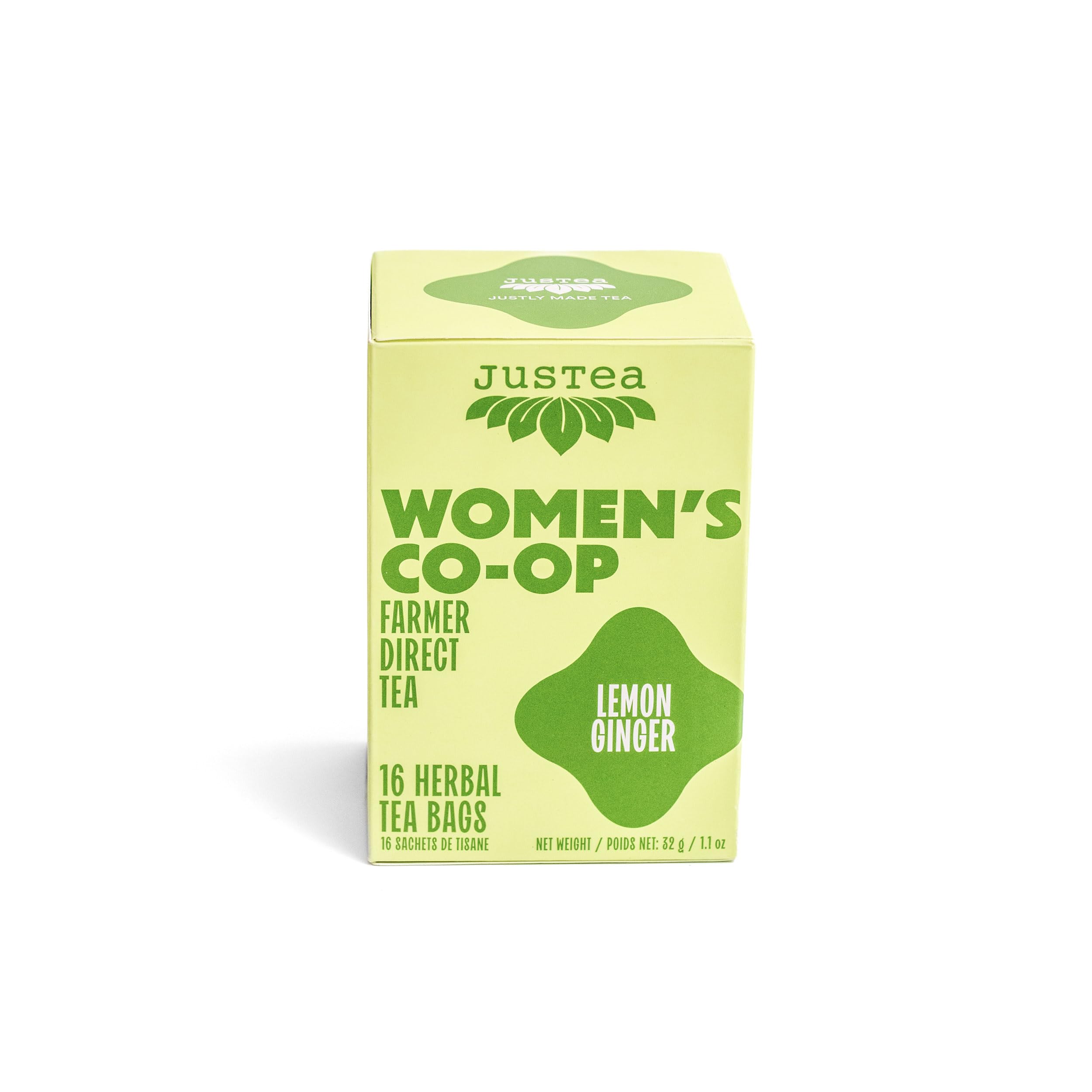 Justea Lemon Ginger Tea Bags, Case of 6, 16 Count