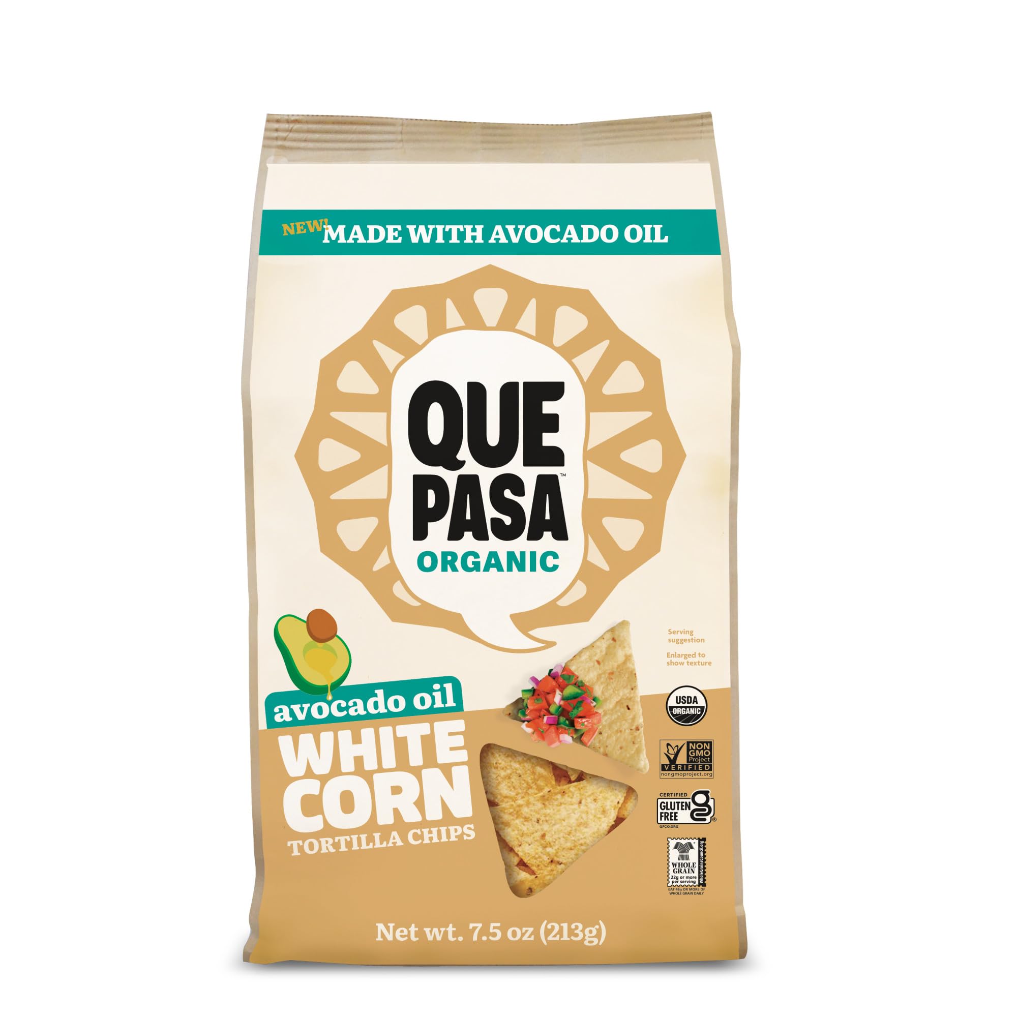 Que Pasa Organic White Tortilla Chips, Case of 8, 7.5 oz