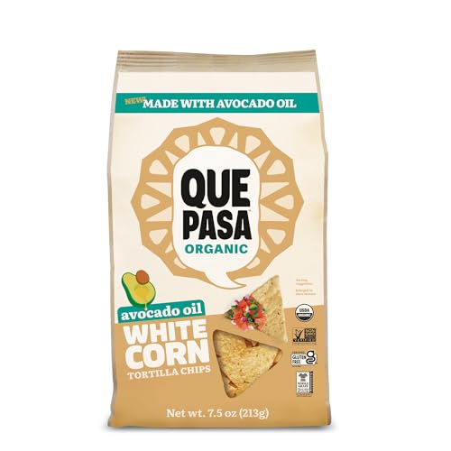 Que Pasa Organic White Tortilla Chips, Case of 8, 7.5 oz