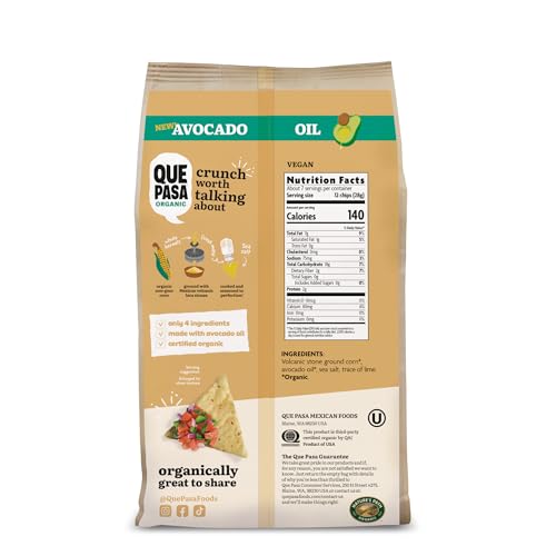 Que Pasa Organic White Tortilla Chips, Case of 8, 7.5 oz