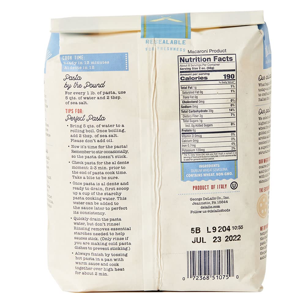 DeLallo Shellbow Pasta, Case of 8, 16 oz Bags