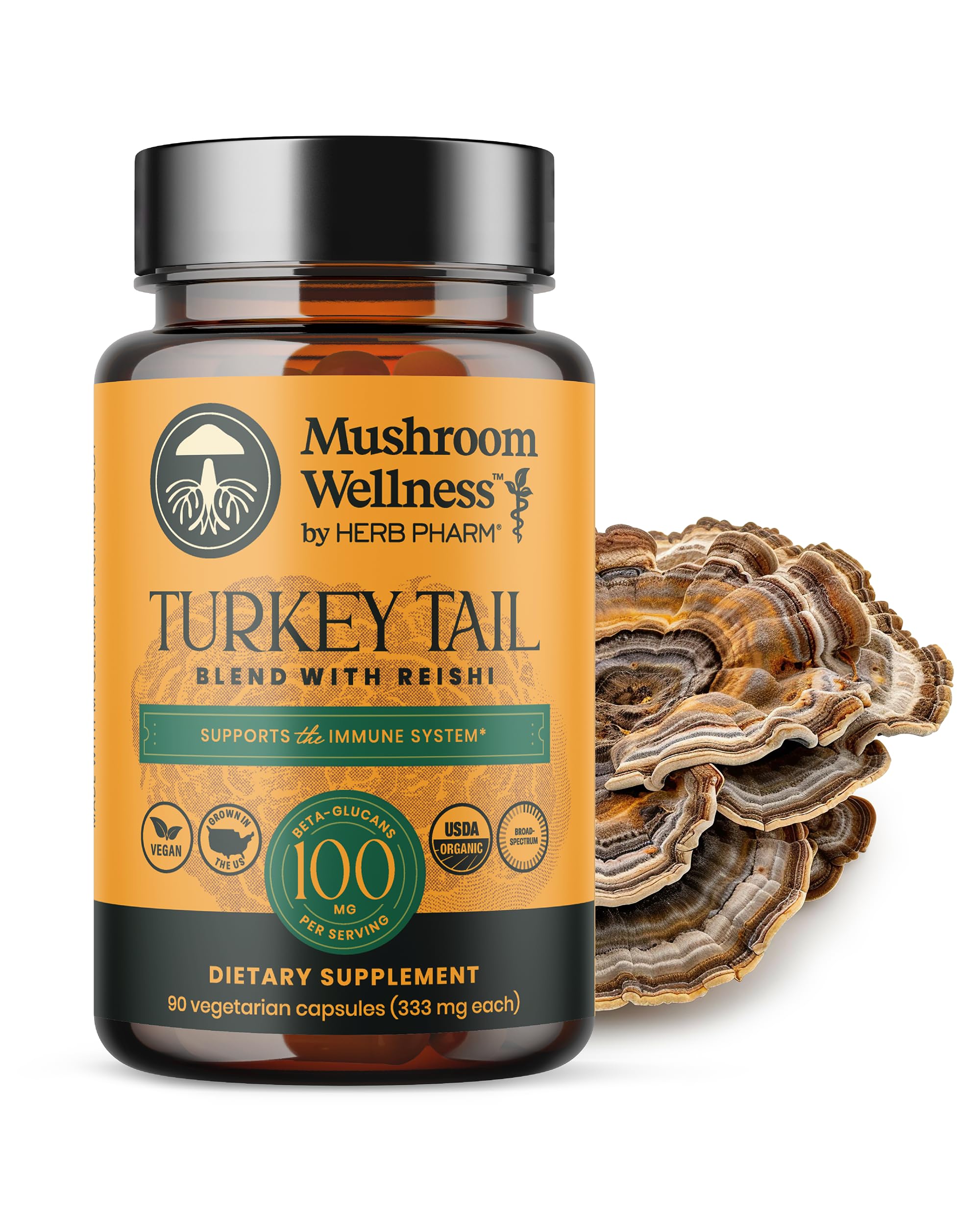 Herb Pharm Mushroom Wellness Turkey Tail Blend with Reishi, 90 Vegetarian Capsules