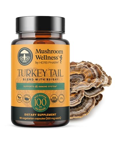 Herb Pharm Mushroom Wellness Turkey Tail Blend with Reishi, 90 Vegetarian Capsules