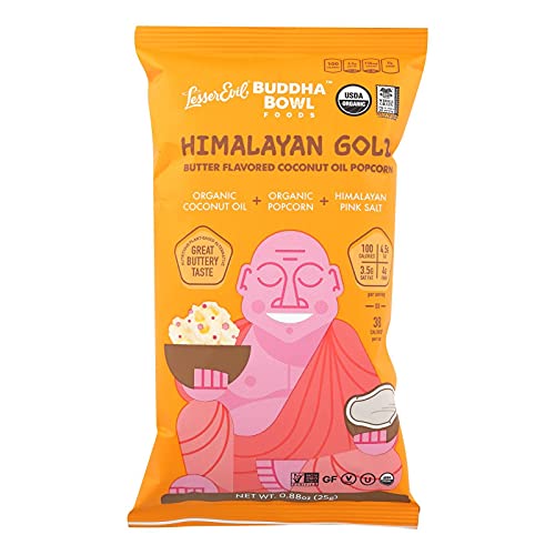 LesserEvil Organic Himalayan Gold Popcorn, Case of 12, 0.88 Ounce Bags