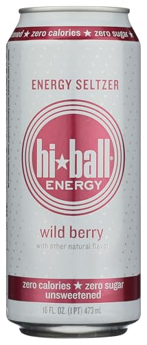 Hiball Wild Berry Zero Sugar Caffeinated Seltzer Water Energy Drink, Case of 12, 16 fl oz Cans