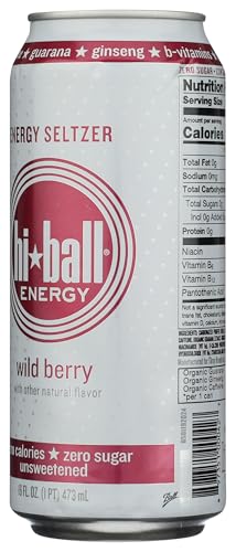 Hiball Wild Berry Zero Sugar Caffeinated Seltzer Water Energy Drink, Case of 12, 16 fl oz Cans