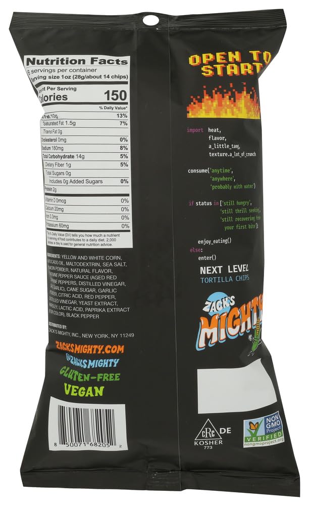 Zack's Mighty Avocado Oil Rolled Tortilla Chips, Buffalo Ranch, Case of 6, 6 oz Bags