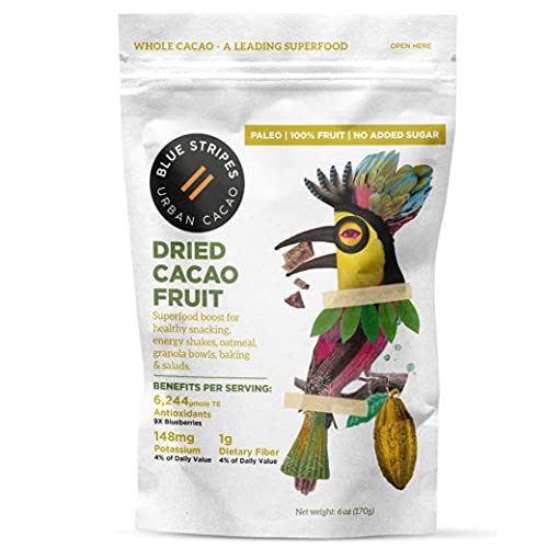 Blue Stripes Pure Dried Cacao Fruit, Case of 6, 3.2 oz Bags