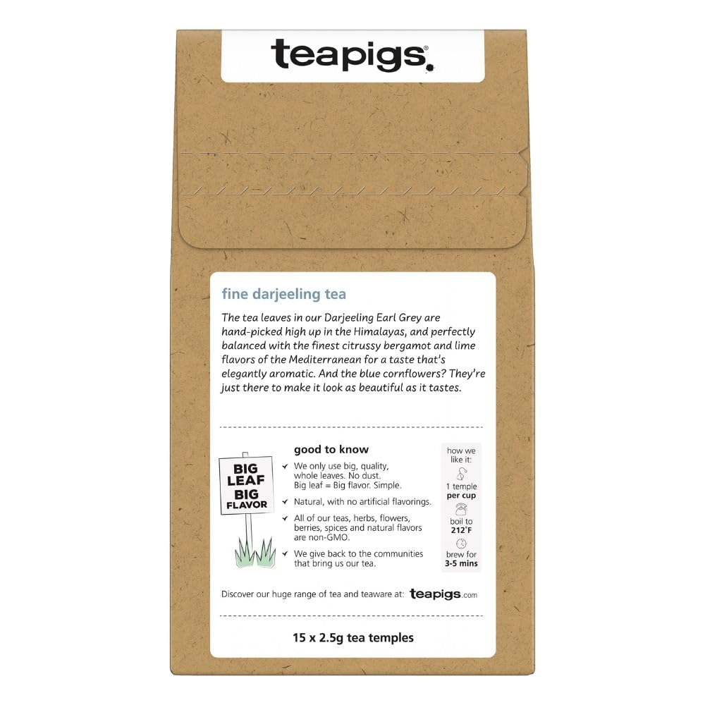 Teapigs Darjeeling Earl Grey Tea, Case of 6, 15 Count Boxes