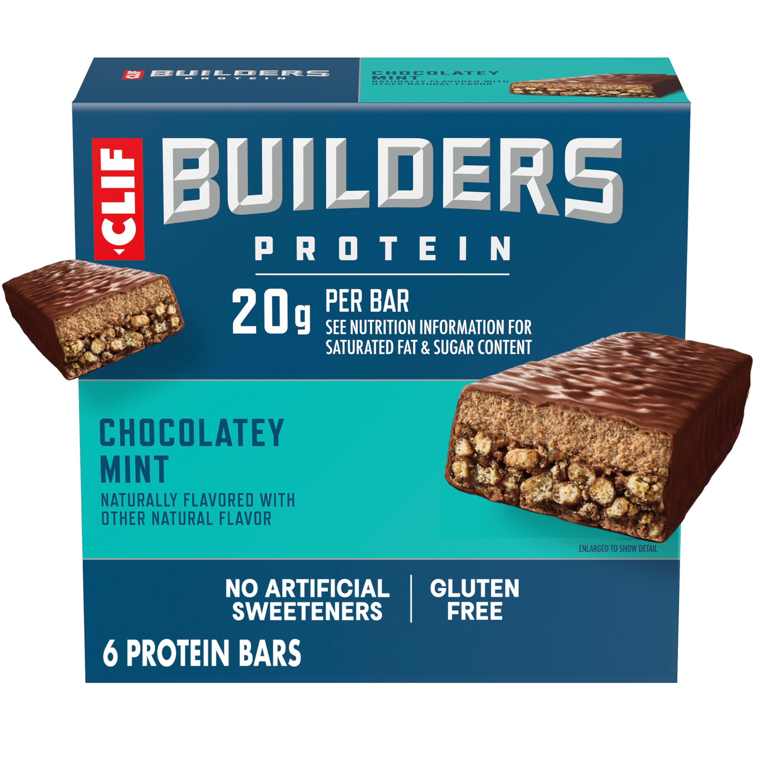 CLIF Builders Chocolate Mint Protein Bars, Case of 6 Multipacks, 6 Count, 2.4 Ounce Bars