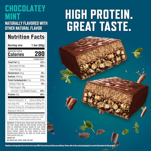 CLIF Builders Chocolate Mint Protein Bars, Case of 6 Multipacks, 6 Count, 2.4 Ounce Bars