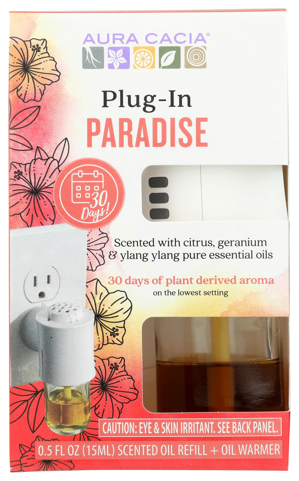 Aura Cacia Fresh Floral Plug-In Oil Warmer and Paradise Refill, 0.5 Fluid Ounce