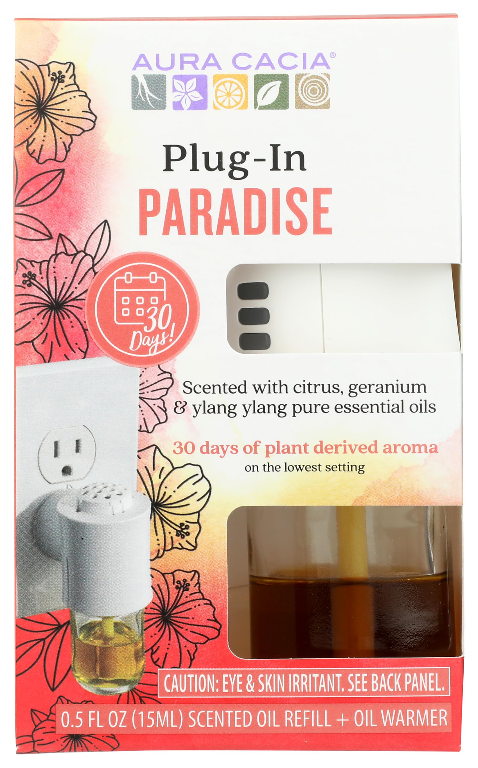 Aura Cacia Fresh Floral Plug-In Oil Warmer and Paradise Refill, 0.5 Fluid Ounce
