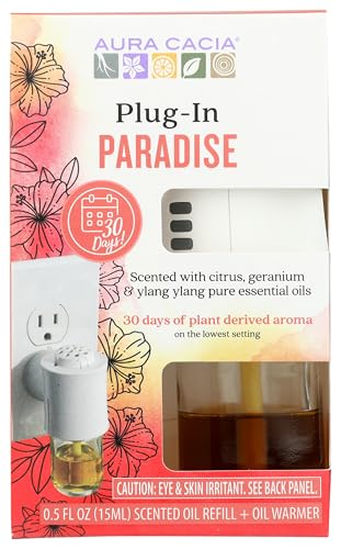 Aura Cacia Fresh Floral Plug-In Oil Warmer and Paradise Refill, 0.5 Fluid Ounce
