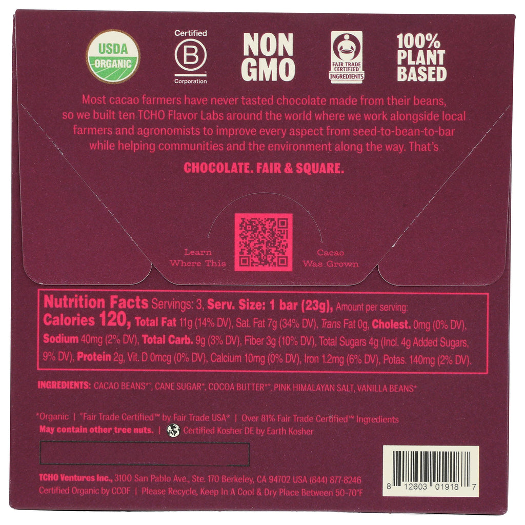 TCHO Organic Dark and Salty Chocolate Bar, Case of 10, 2.1 Ounce