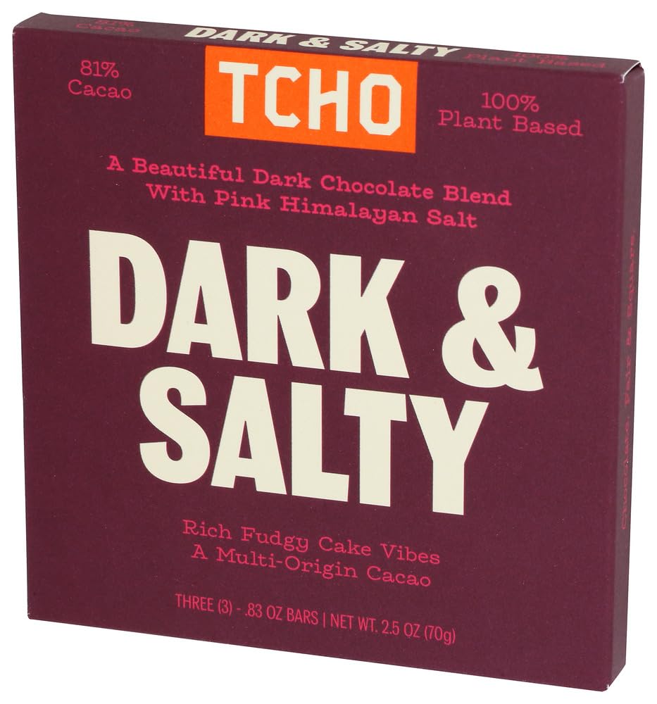 TCHO Organic Dark and Salty Chocolate Bar, Case of 10, 2.1 Ounce