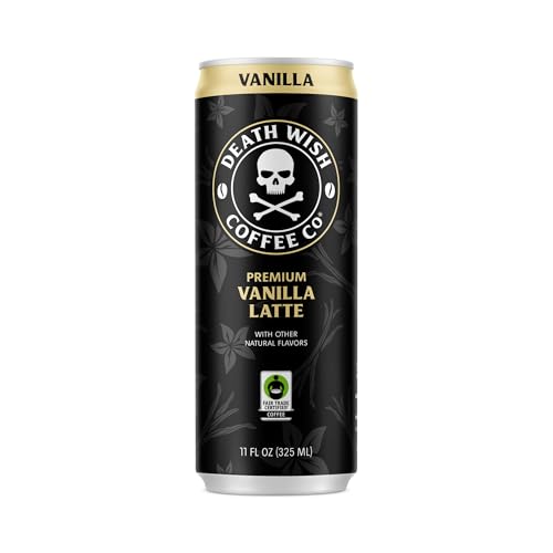 Death Wish Coffee Premium Vanilla Latte, Case of 12, 11 Fluid Ounce Cans