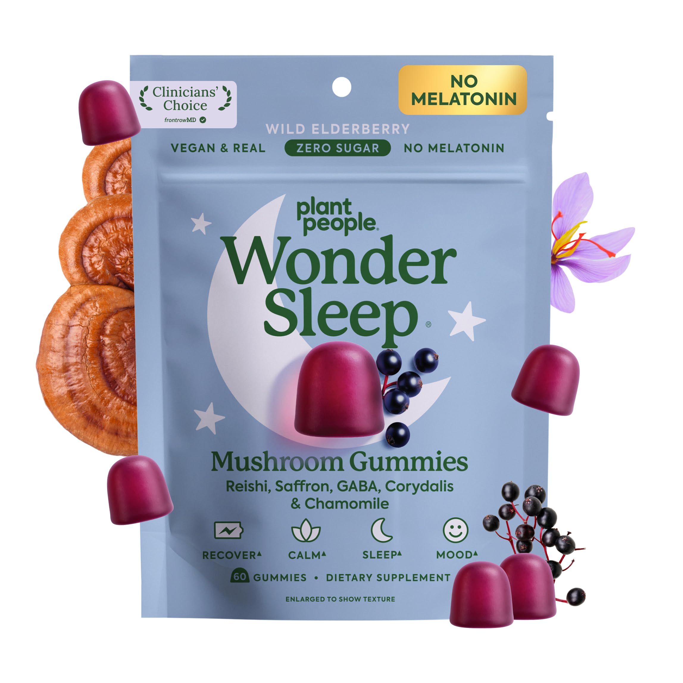Plant People WonderSleep Elderberry Mushroom Gummies, 60 Count