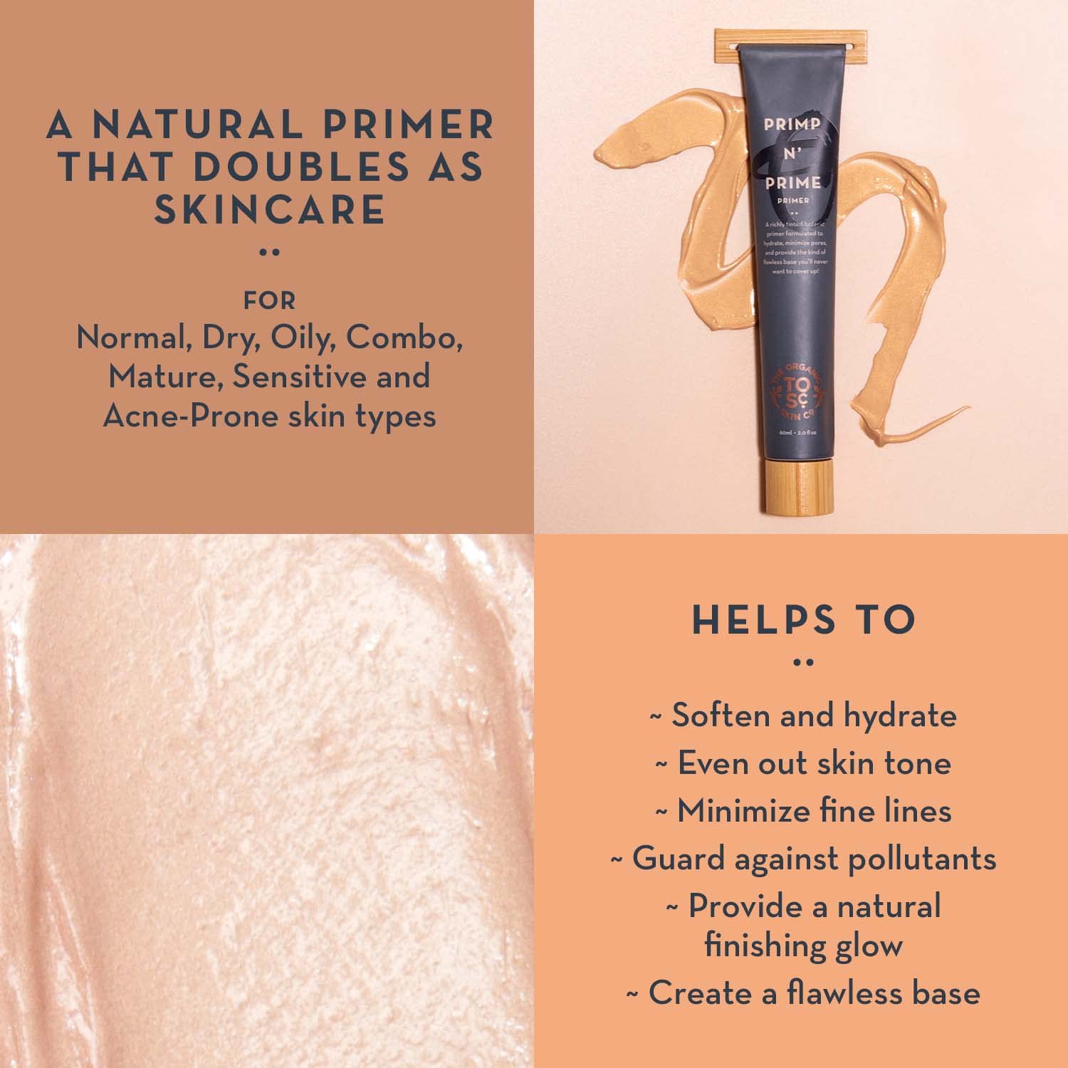 The Organic Skin Co Primp N Prime Hydrating Makeup Primer and Tinted Moisturizer, Sun Kissed, 2 Fluid Ounce