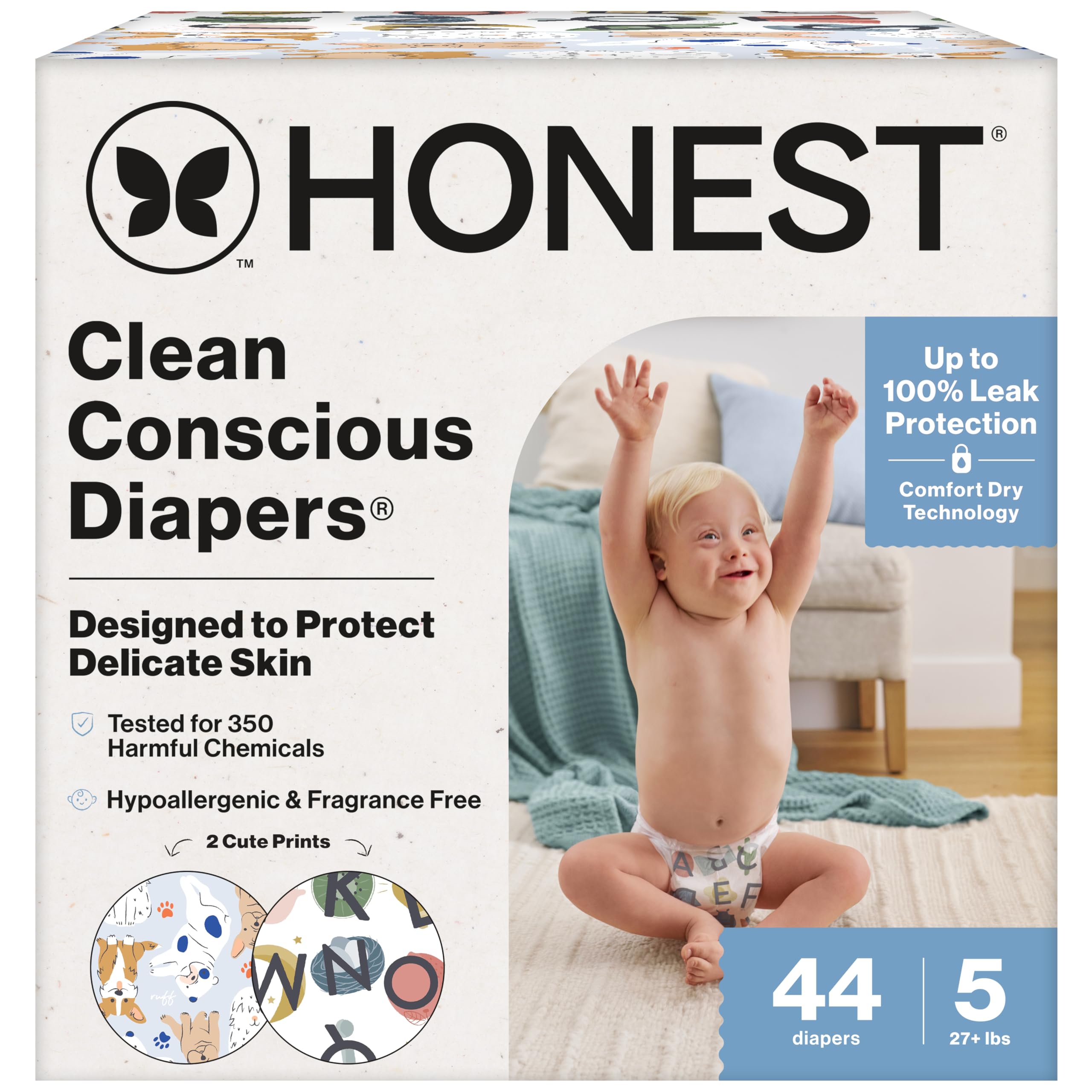 The Honest Company Delish Letters Baby Diapers Size 5, 44 Count