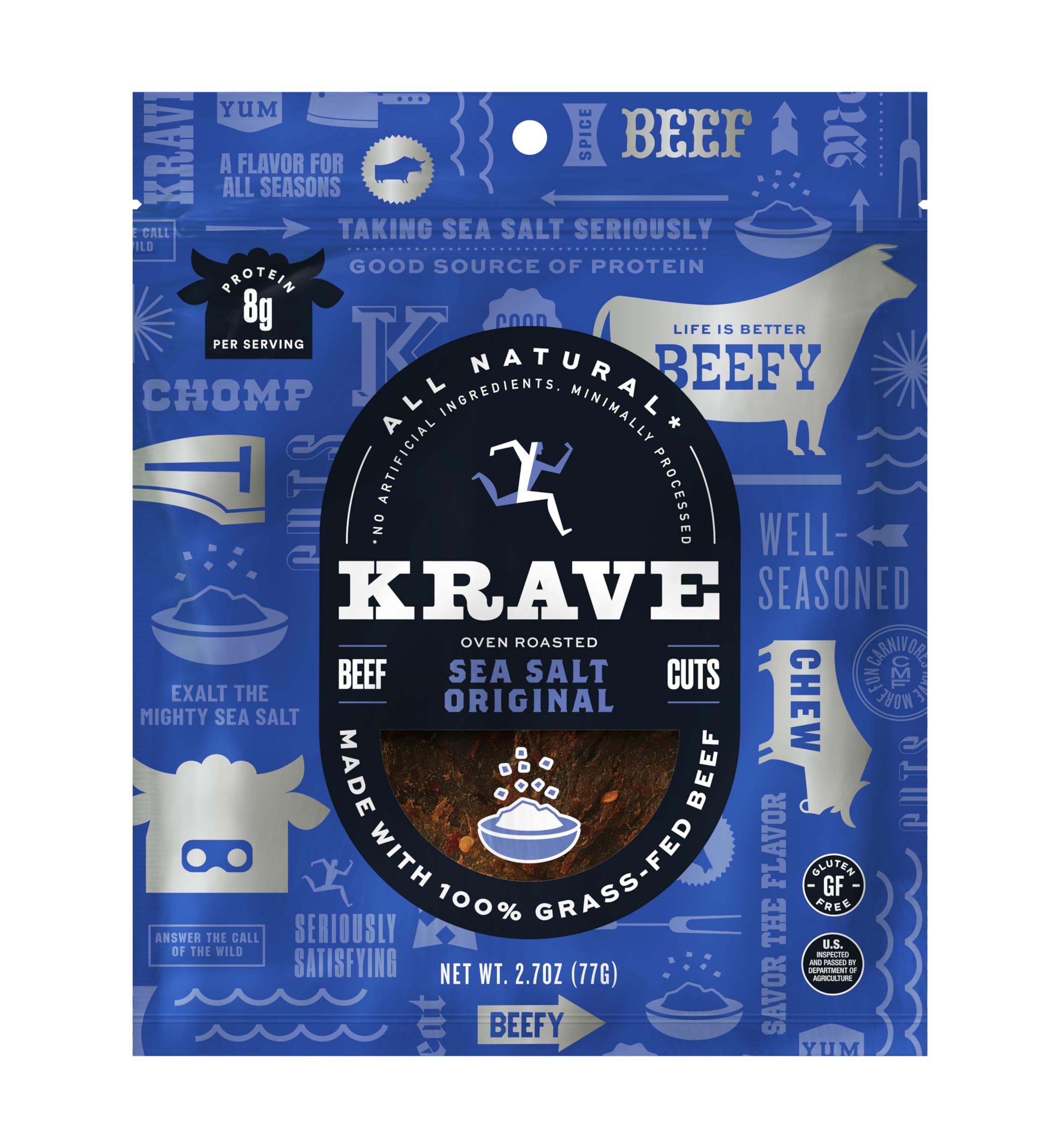 Krave Sea Salt Original Beef Cuts, Case of 8, 2.5 oz Bags