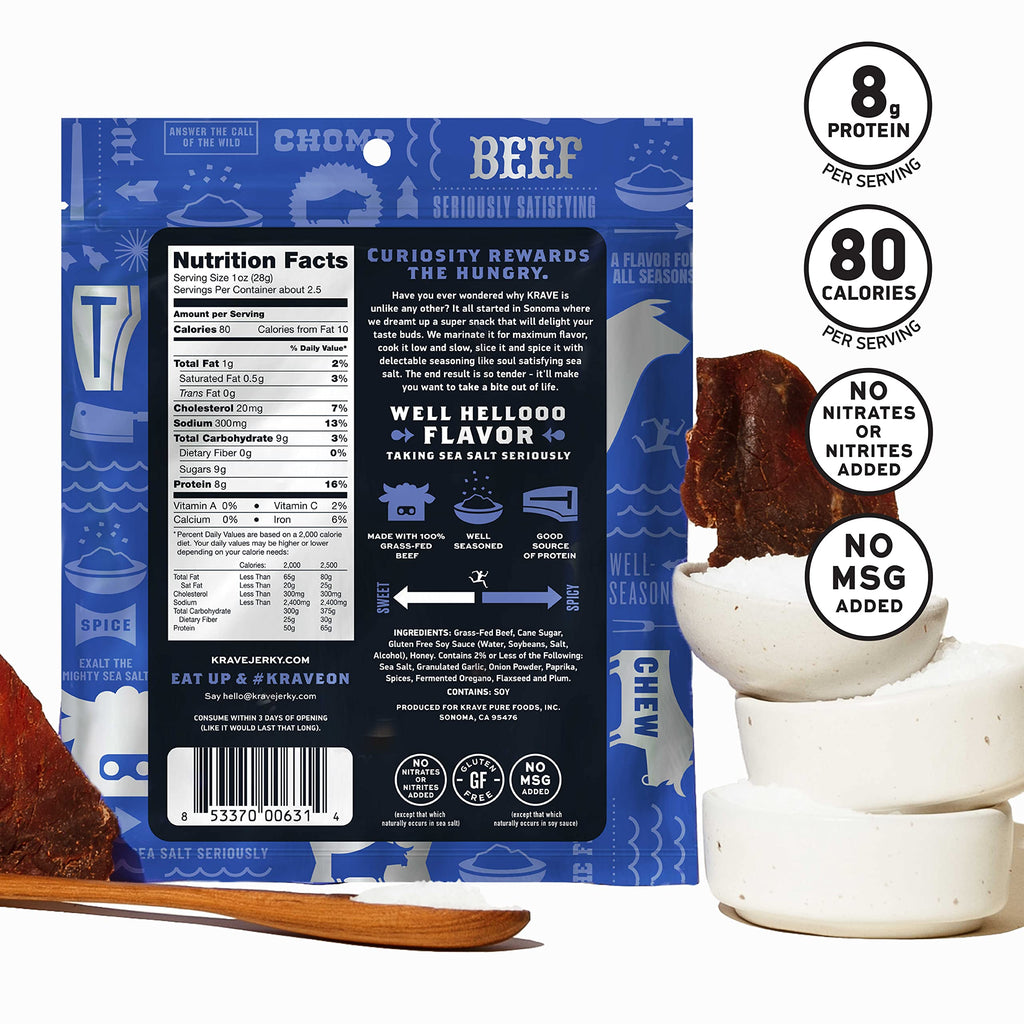 Krave Sea Salt Original Beef Cuts, Case of 8, 2.5 oz Bags