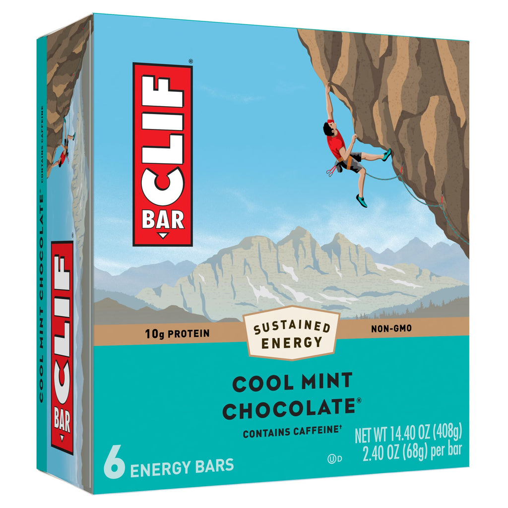 CLIF BAR Organic Cool Mint Chocolate Energy Bars with Caffeine, Case of 6, 5 Count, 2.4 Ounce