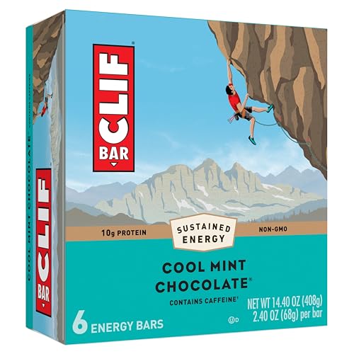 CLIF BAR Organic Cool Mint Chocolate Energy Bars with Caffeine, Case of 6, 5 Count, 2.4 Ounce