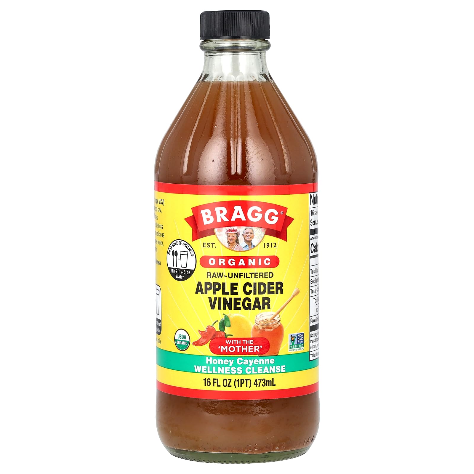 Bragg Organic Apple Cider Vinegar Cleanse with the Mother, Honey Cayenne, Case of 6, 16 fl oz Bottles
