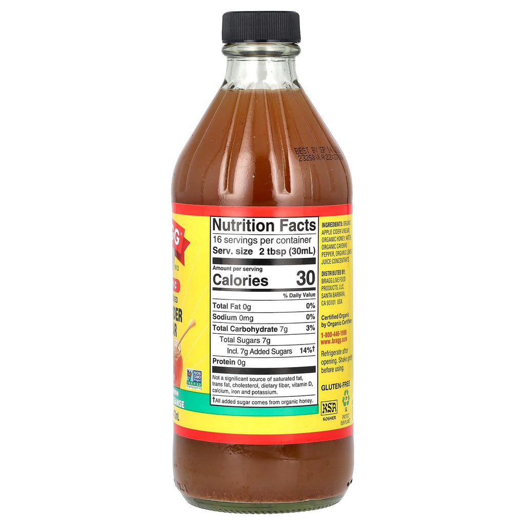 Bragg Organic Apple Cider Vinegar Cleanse with the Mother, Honey Cayenne, Case of 6, 16 fl oz Bottles