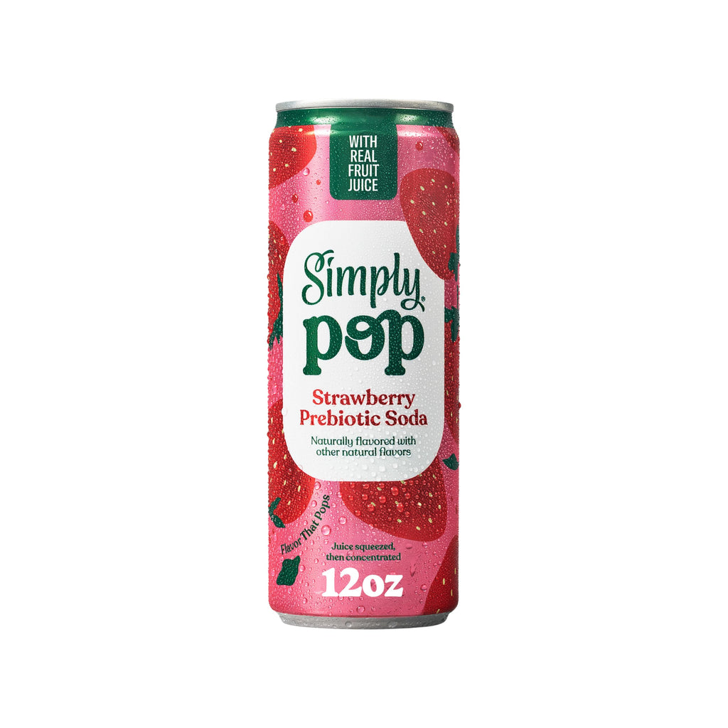 Simply Pop Strawberry Prebiotic Soda, Case of 12, 12 Fl Oz Cans